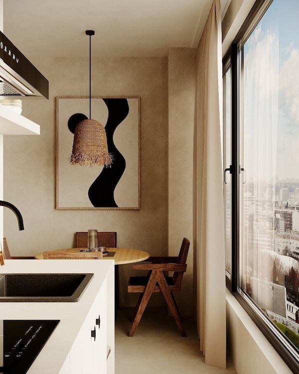 全景双人房, 无烟房, 私人浴室 | 私人厨房 | 炉灶、冰柜