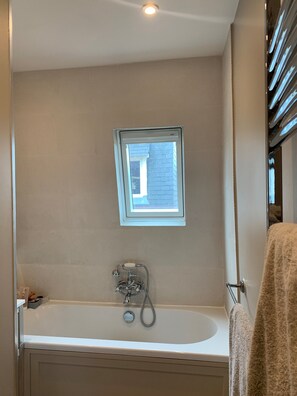 Ducha, secador de pelo, toallas y papel higiénico