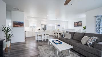 Smart TV, fireplace, video games, foosball