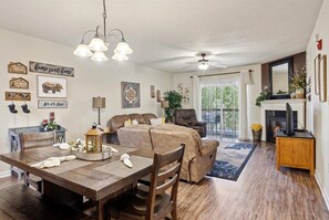 Smart TV, fireplace, DVD player