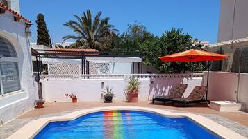 Seasonal outdoor pool, open 9:00 AM to 11:00 PM, pool umbrellas