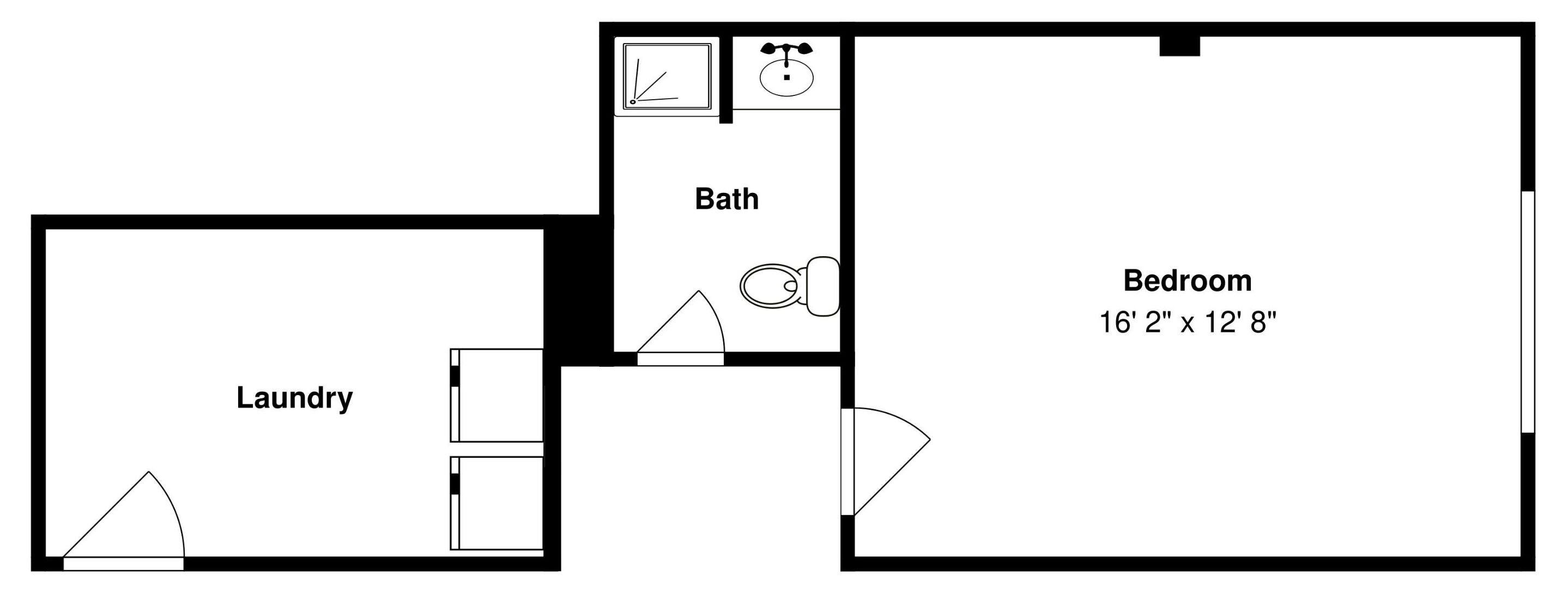 En planritning som visar ett sovrum som är 4,9 x 3,8 meter, ett tvättrum och ett badrum.