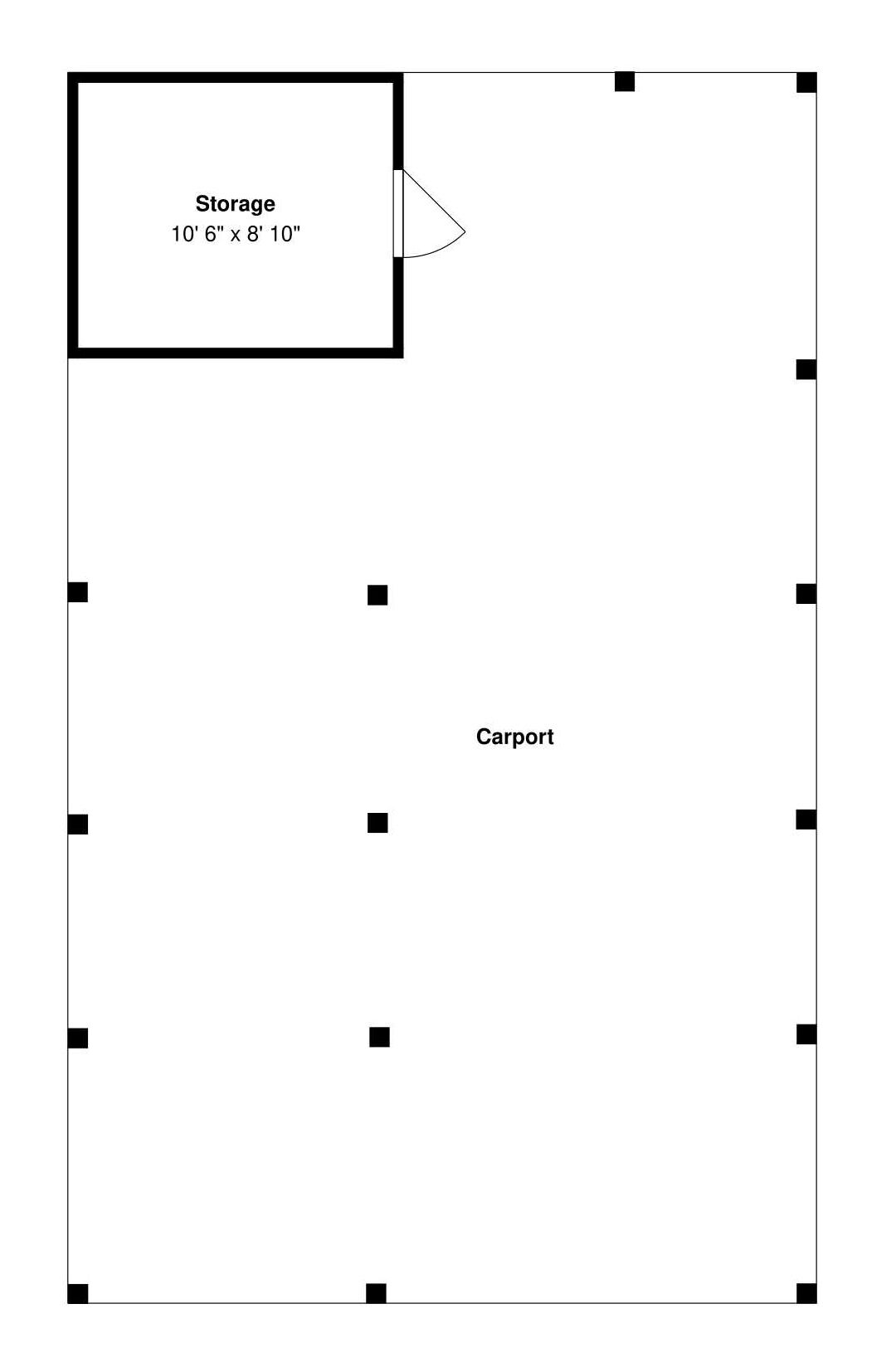 A simple floor plan with a storage area measuring 10'6' x 8'10' and a carport.