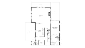 A floor plan with a living room, kitchen, half bath, walk-in closet, primary bedroom, and a balcony. - Seaside Eden by Ryson Vacation Rentals (Freeport)