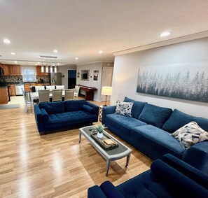 Smart TV, fireplace, video games, DVD player