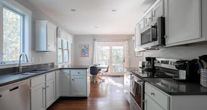 Serene home near Goose Rocks Beach. Bubbling brook, bikes & beach gear