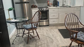 Fridge, stovetop, cookware/dishes/utensils