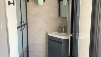 Hair dryer, towels, toilet paper