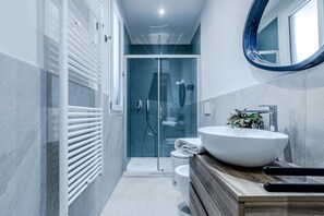 Shower, hair dryer, bidet, towels