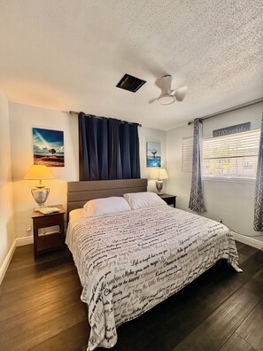 1 bedroom, desk, iron/ironing board, travel cot