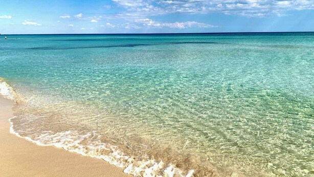 Ein Strand mit klarem türkisblauem Wasser und einem sandigen Ufer.