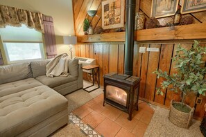 TV, fireplace, DVD player, books