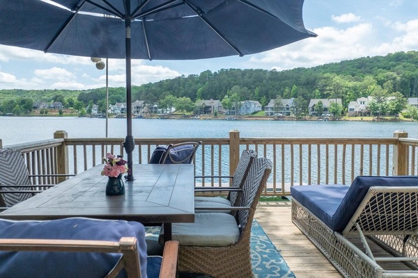 Come on out and relax here at Lake Arrowhead. This is the upper deck above the private dock.