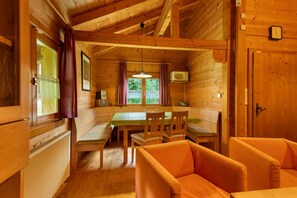 Dining - Apartment 'Blockhaus Hedwig Zwei' with Shared Pool, Private Terrace and Wi-Fi (Stamsried)