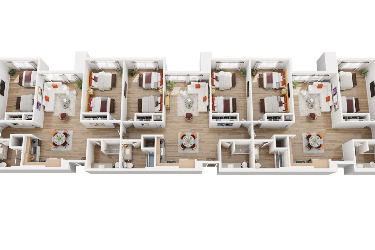 Six-Bedroom Double Queen Residence Suite | Hypo-allergenic bedding available, in-room safe, laptop workspace