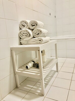 Hair dryer, towels