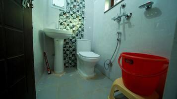 Dusche, Handtücher, Seife, Shampoo