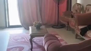 A living room with a sofa, a coffee table with a vase, a floor lamp, and a chair. - Sand Castle, Private Villa in Azha, Ain Sokhna (Ataqah)