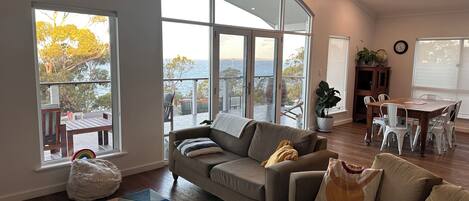 Smart TV, fireplace, DVD player, books