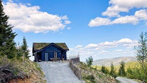A blue building with a gravel driveway leading to it, surrounded by trees and hills. - 10 Person Holiday Home in Nesbyen-by Traum (Nes)