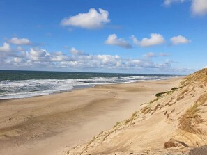 A beach with a sandy shore and waves crashing onto it. - 6 Person Holiday Home in Laeso (Læsø)