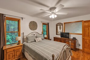 Cabin, 2 Bedrooms | 2 bedrooms, desk, laptop workspace, iron/ironing board - Lakefront Cabin Bordering Nat Park W/ Hot Tub! 2 Bedroom Cabin by RedAwning (Murphy)