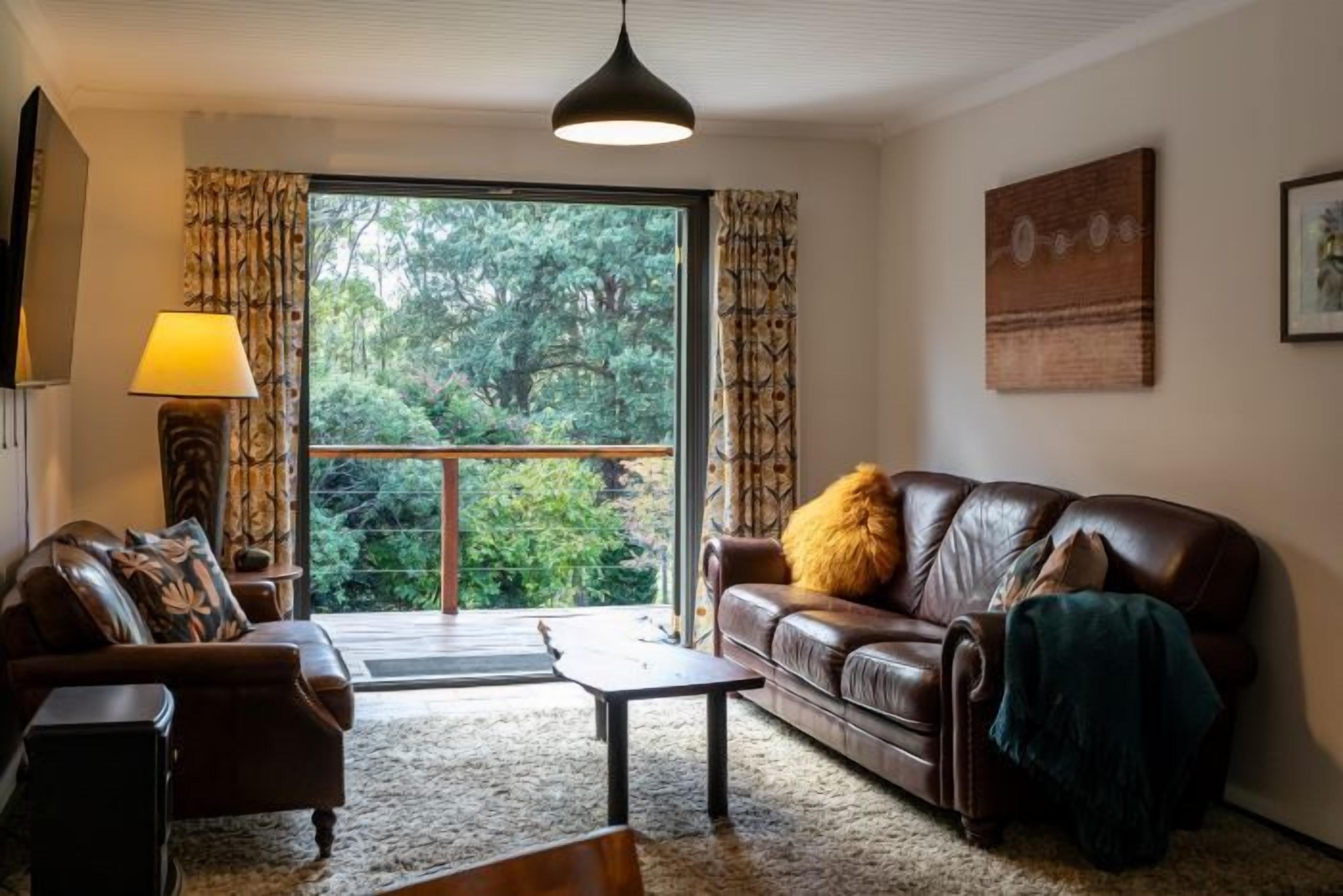 高級小屋, 1 張加大雙人床, 陽台, 花園景觀 | 起居區 | 50-吋智慧型電視，提供數位頻道