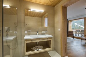 Shower, hair dryer, toilet paper