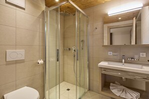 Shower, hair dryer, toilet paper