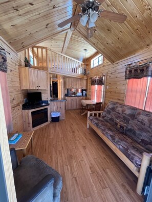 Una televisión, una chimenea