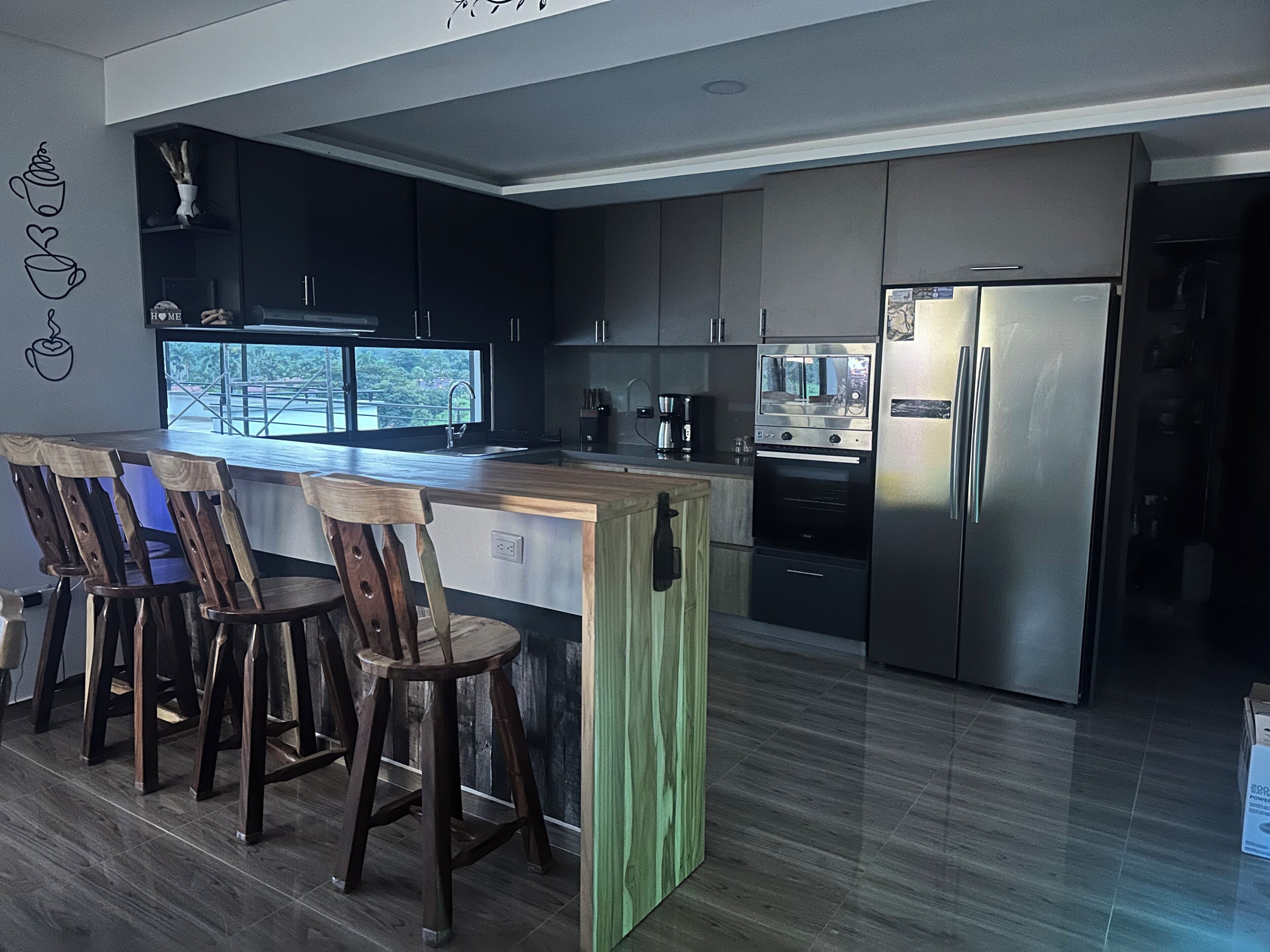 Frigorífico, microondas, horno y placa de cocina