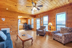 TV, fireplace - Tranquil 2 Bed 2 Story Chalet w/Stunning Views and Direct Lake Access #21 (Byrdstown)