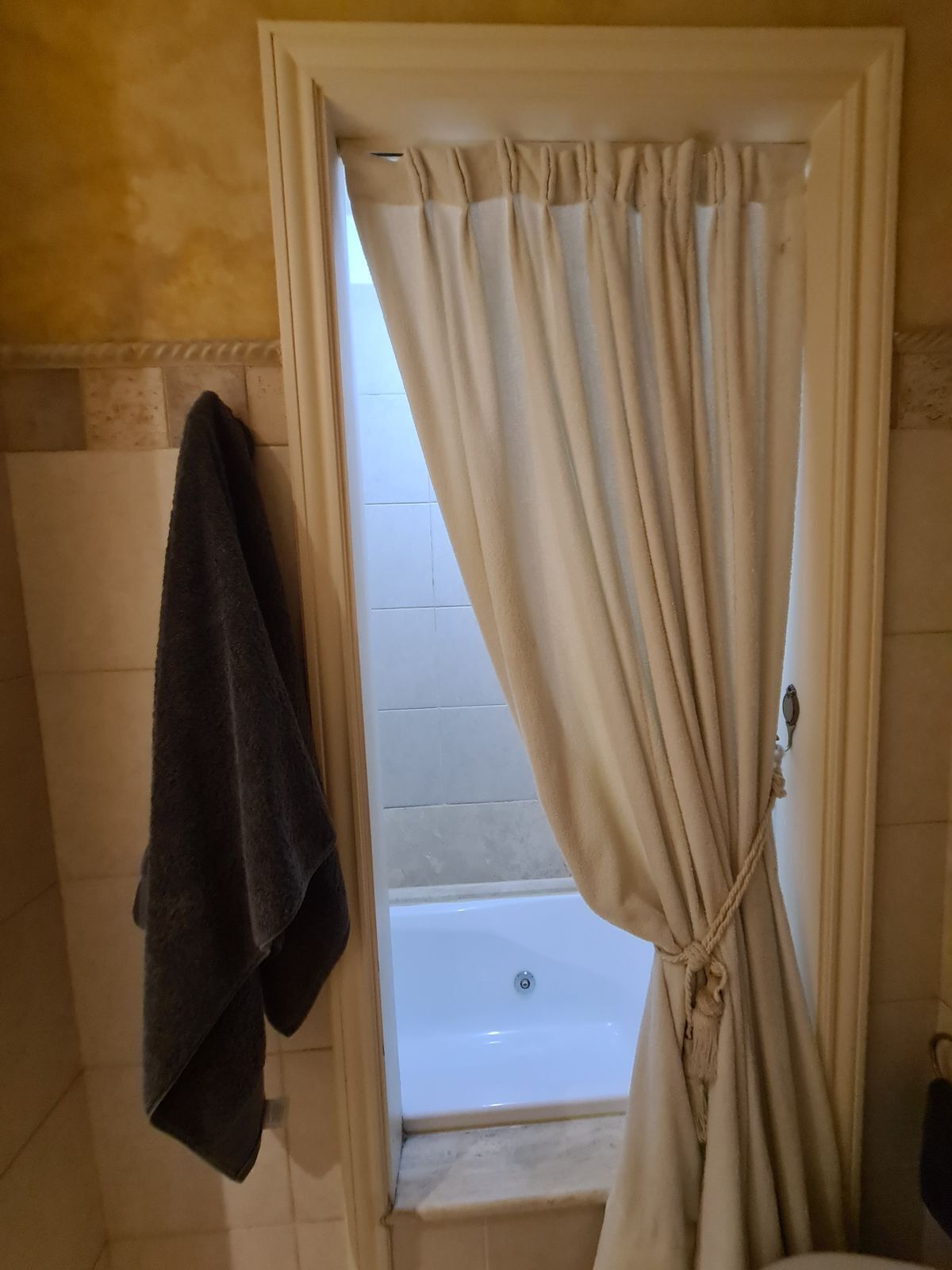 Hair dryer, bidet, towels, soap