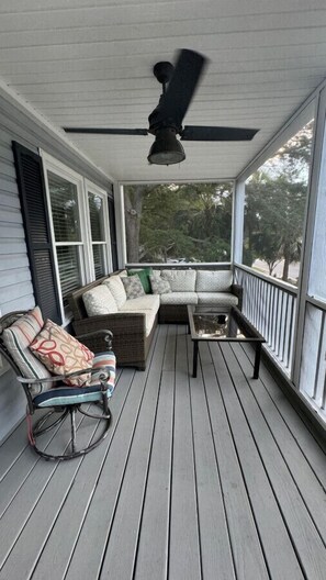 Terrace/patio - “Crescent Moon” - 5BR – established, top rated, dog friendly, 5 min walk to beach! (Folly Beach)