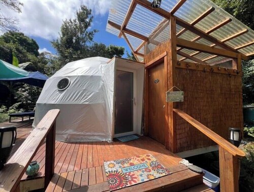 Jungle Geodome with private bathroom, deck, and garden.
