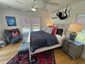 1 bedroom, desk, iron/ironing board, travel cot