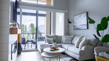 Smart TV, chimenea y libros