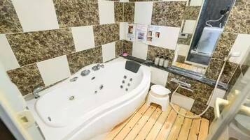 Shower, hair dryer, bidet, towels