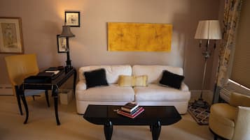 Smart TV, fireplace, DVD player, books