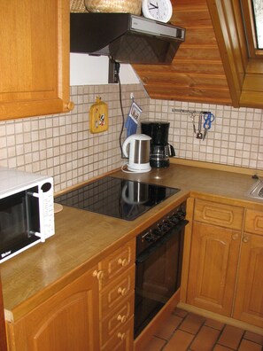 Frigorífico, microondas, horno y placa de cocina