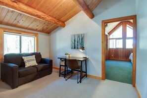 TV, fireplace, books