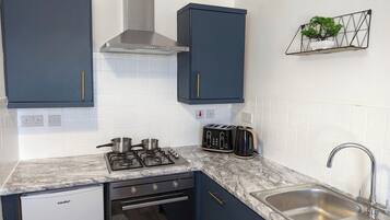 Fridge, microwave, oven, toaster