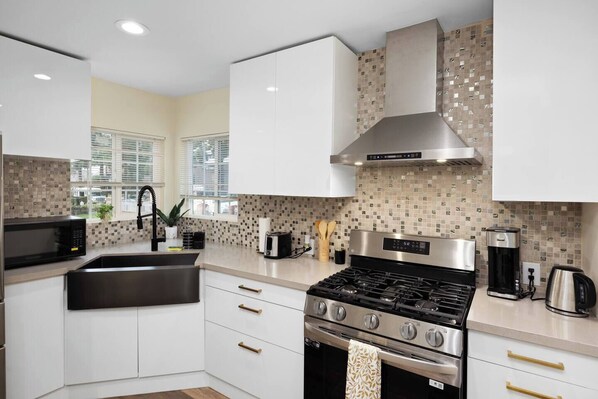 Microwave, oven, electric kettle, toaster