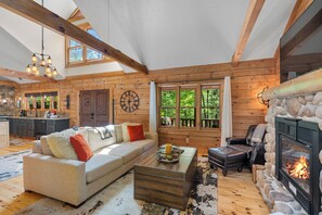 Smart TV, chimenea y libros