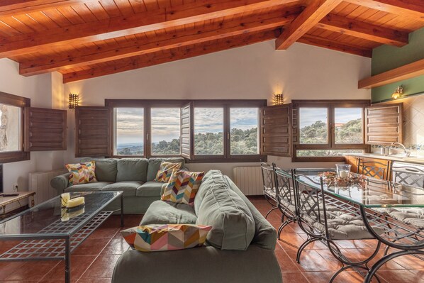 Una televisión, una chimenea