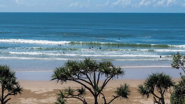A beach with waves, palm trees, and a clear sky. - The Surf Pad - Oceanstays - Pet Friendly (Angourie)
