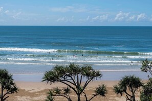 A beach with waves, palm trees, and a clear sky. - The Surf Pad - Oceanstays - Pet Friendly (Angourie)