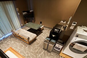 Fridge, microwave, highchair, freezer