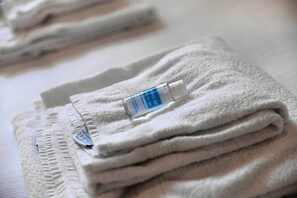 Douche, sèche-cheveux, serviettes fournies, savon