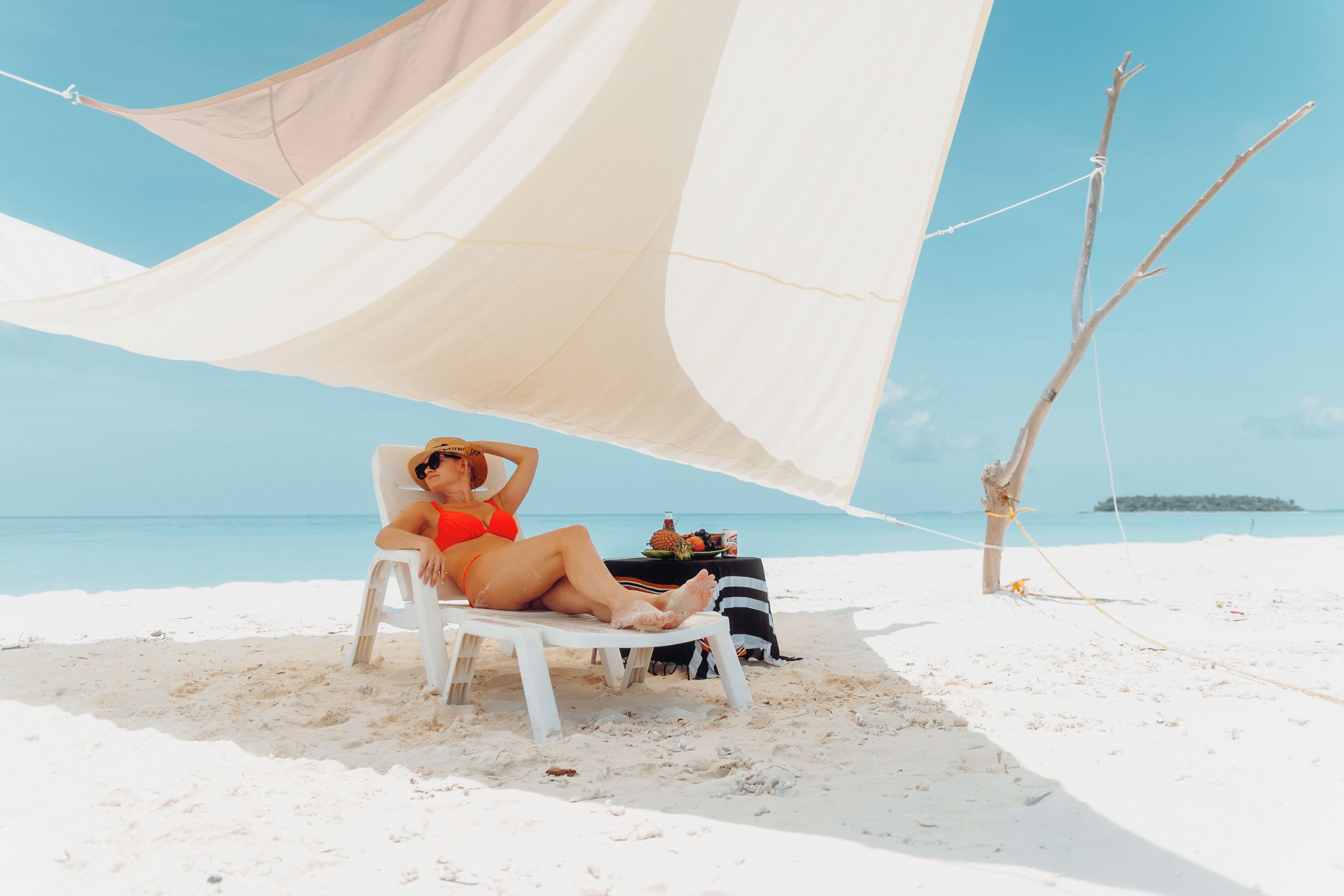 Private beach, white sand, beach umbrellas